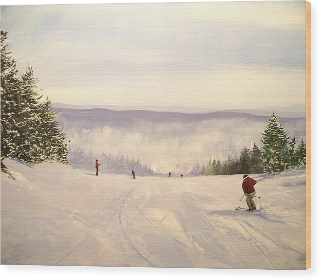  Wood Print featuring the painting sunbowl at Stratton Mountain Vermont by Ken Ahlering