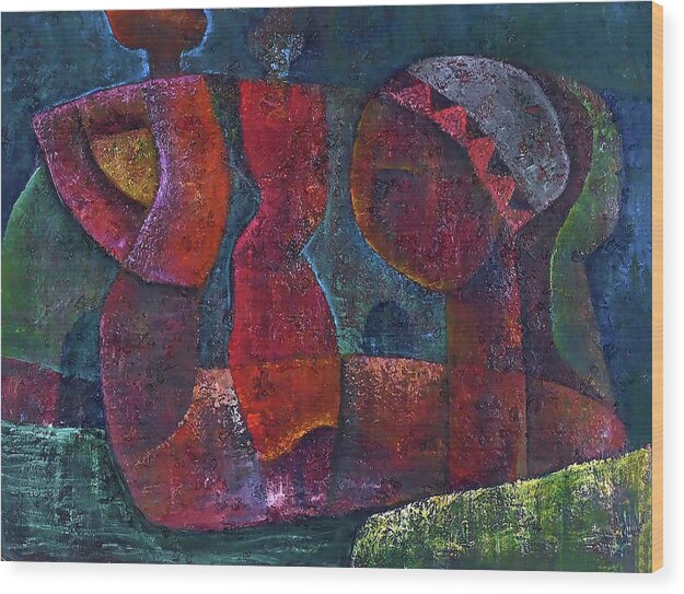 African Art Wood Print featuring the painting Mother Looks On by Martin Tose 1959-2004