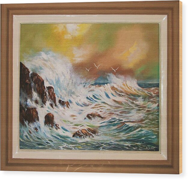 Seascape Wood Print featuring the painting Pounding Surf by Al Brown