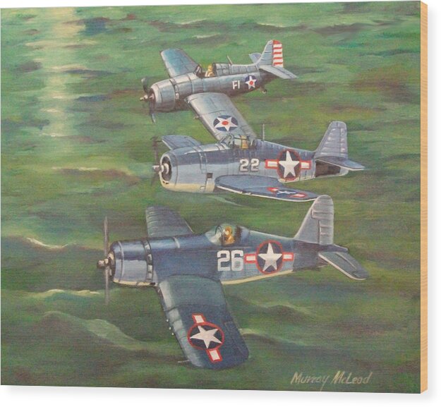 Naval Aviation Art Wood Print featuring the painting Partners in Fame 2 by Murray McLeod
