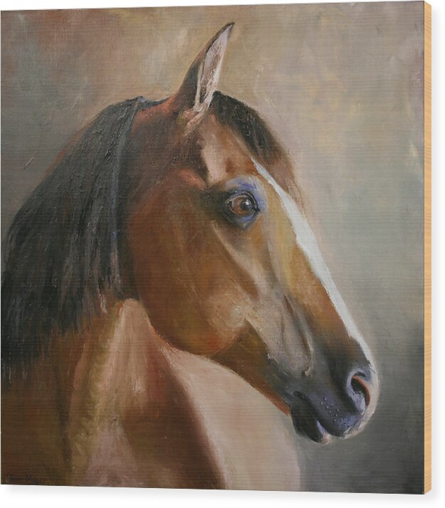 Horse Portrait By Terri Meyer Wood Print featuring the painting Horse Portrait II #2 by Terri Meyer