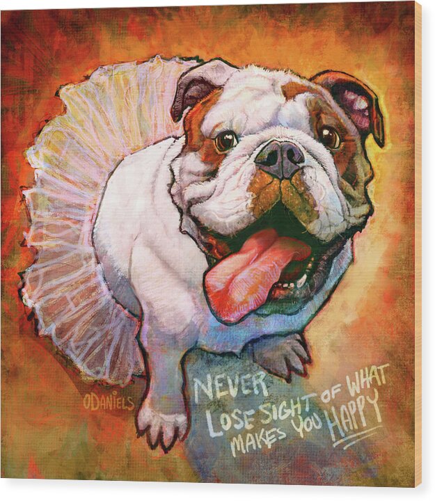 Bulldog Wood Print featuring the painting Charley's Dream by Sean ODaniels