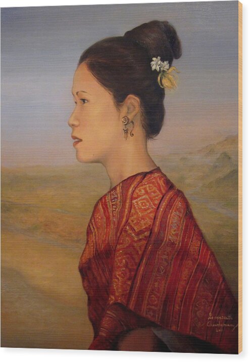 Lao Woman Wood Print featuring the painting Tai Viengchan by Sompaseuth Chounlamany