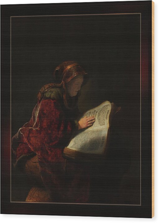An Old Woman Reading Wood Print featuring the painting An Old Woman Reading by Rembrandt van Rijn by Rolando Burbon