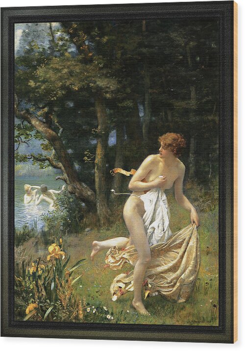 Diana's Maidens Wood Print featuring the painting Dianas Maidens by Edward Robert Hughes by Rolando Burbon