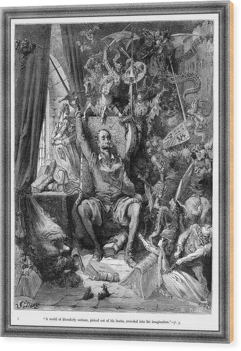 Don Quixote Wood Print featuring the painting Miguel de Cervantes Don Quixote by Gustave Dore by Rolando Burbon