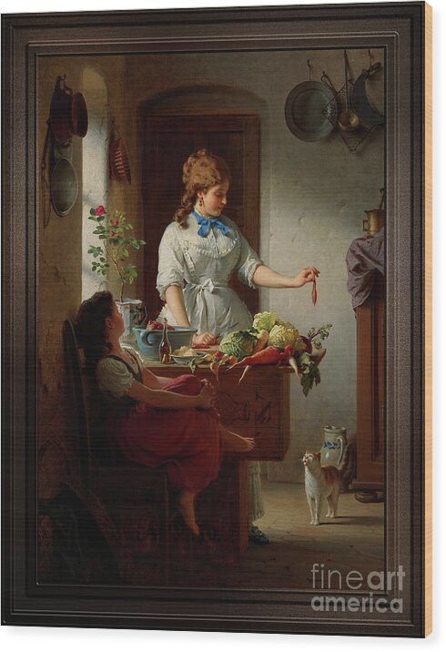 A Kitchen Idyll Wood Print featuring the painting A Kitchen Idyll by Anton Ebert Classical Fine Art Reproduction by Rolando Burbon