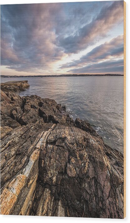 New Hampshire Wood Print featuring the photograph Striations. Leading Lines In The Rocks by Jeff Sinon