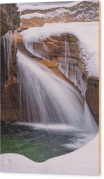 Franconia Notch Wood Print featuring the photograph The Basin, Close Up In A Winter Storm by Jeff Sinon