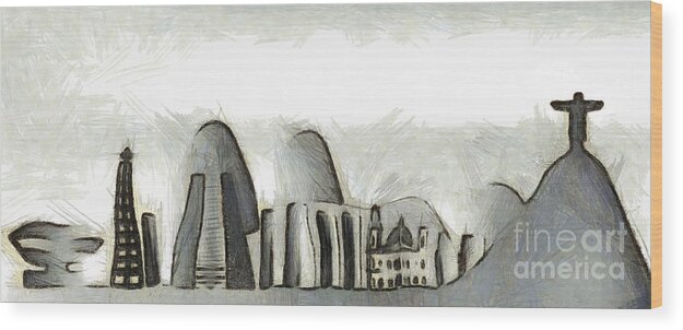 Brasil Wood Print featuring the mixed media Rio de Janeiro skyline #7 by Michal Boubin