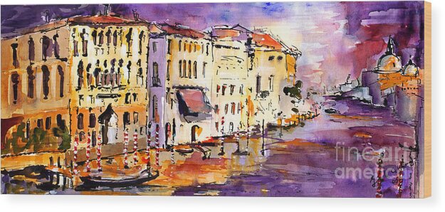 Italy Wood Print featuring the painting Canale Grande Venice Italy by Ginette Callaway