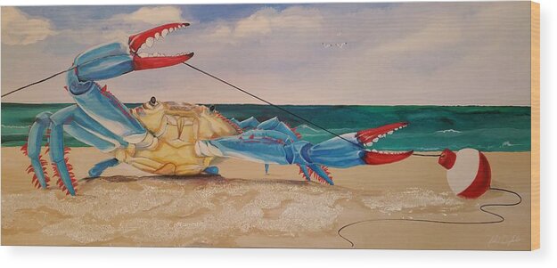 Crab Wood Print featuring the painting Crab Fishing by John Duplantis