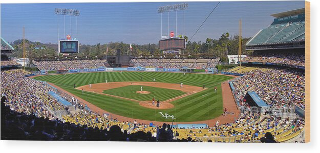 Dodgers Wood Print featuring the photograph Dodger Stadium Panorama by Eddie Yerkish