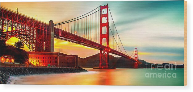 Golden Gate Bridge Wood Print featuring the photograph Golden Gate Sunset by Az Jackson