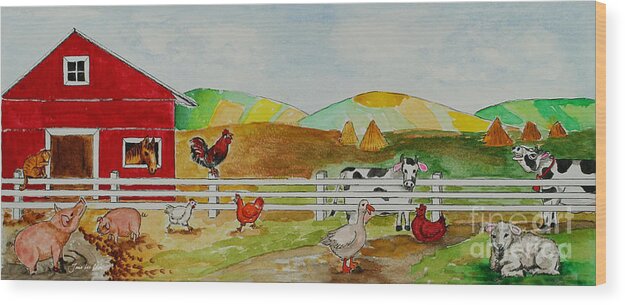 Farm Wood Print featuring the painting Happy Farm by Janis Lee Colon