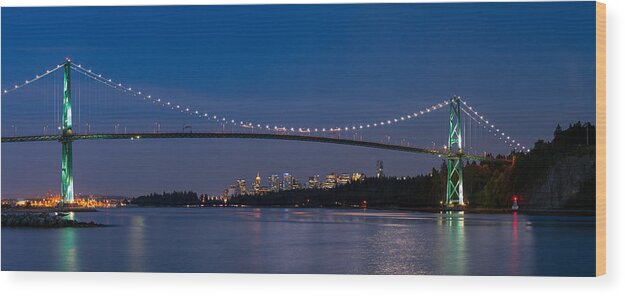 Bridge Wood Print featuring the photograph Lions Gate Bridge and Downtown Vancouver by Michael Russell