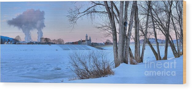 Lock Haven Wood Print featuring the photograph Lock Haven Sunset Through The Trees by Adam Jewell