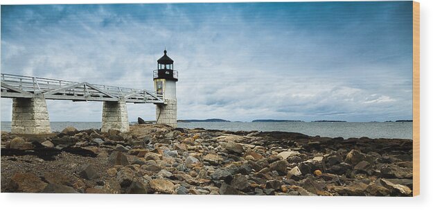 Rocky Shore Wood Print featuring the photograph Marshall Point Lighthouse panoramic by David Smith