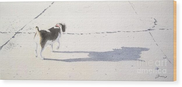 Dog Wood Print featuring the painting My dog by Yoshiko Mishina