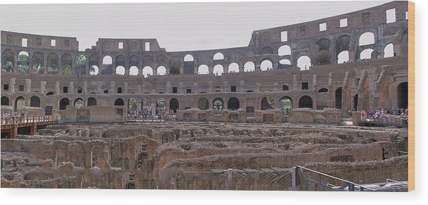 Panoramic Wood Print featuring the photograph Panoramic View of the Colosseum by Allan Levin