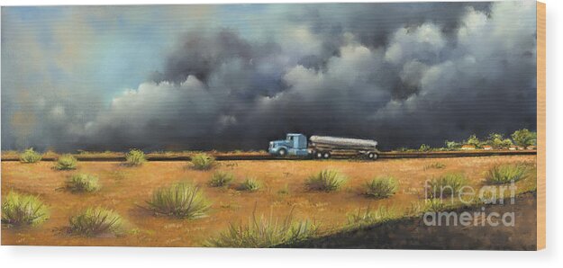 Southwest Wood Print featuring the painting Rushing Home by Artificium -