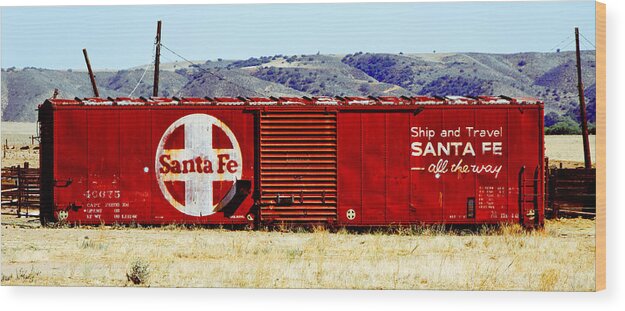 Darin Volpe Railroad Wood Print featuring the photograph Santa Fe - All The Way by Darin Volpe