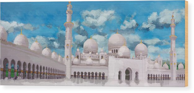 Caligraphy Wood Print featuring the painting Sheikh Zayed Mosque by Catf