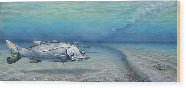 Snook Wood Print featuring the painting Snook Waiting Perch Watching by Joan Garcia