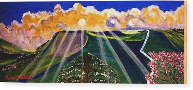 Landscape Wood Print featuring the painting Sunrise Over The Darren by Rusty Gladdish