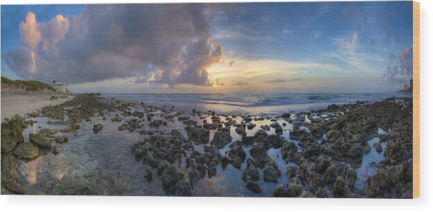 Clouds Wood Print featuring the photograph Sunrise Panorama by Debra and Dave Vanderlaan