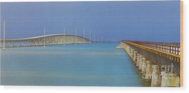 Florida Keys Wood Print featuring the photograph The Old- and New 7 Mile Bridge by Hans- Juergen Leschmann