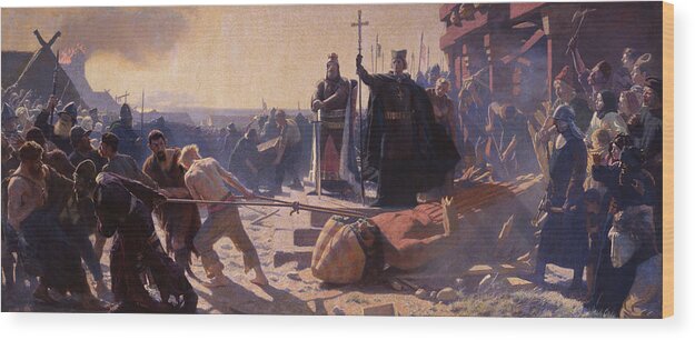 Laurits Tuxen Wood Print featuring the painting The Taking of Arkona in 1169. King Valdemar and Bishop Absalon by Laurits Tuxen