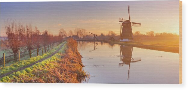 Scenics Wood Print featuring the photograph Traditional Dutch Windmill Near by Sara winter
