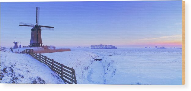 North Holland Wood Print featuring the photograph Traditional Dutch Windmills In Winter by Sara winter