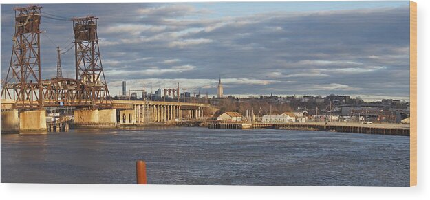  Wood Print featuring the photograph Train Bridge Panorama by Steve Breslow