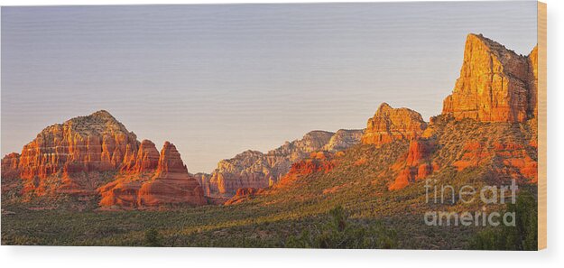 Two Sisters Wood Print featuring the photograph Twin Sisters at sunset Sedona Arizona by Ken Brown