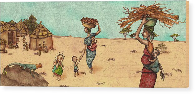 Illustration Art Wood Print featuring the painting Africans by Autogiro Illustration