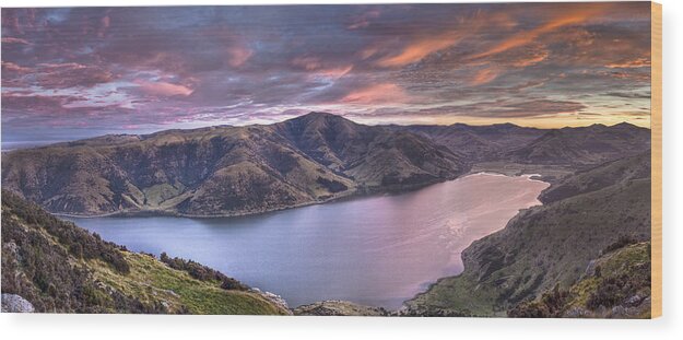 00441964 Wood Print featuring the photograph Lake Forsyth At Dawn Canterbury New by Colin Monteath
