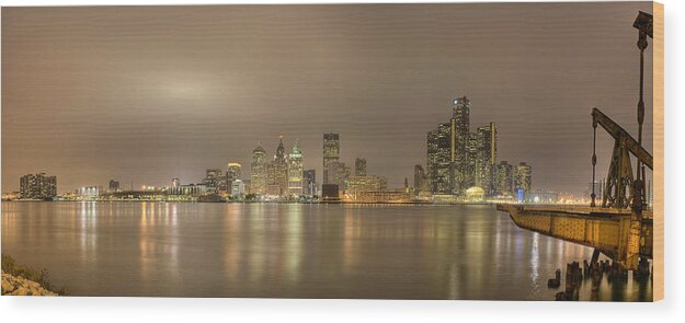 Detroit Wood Print featuring the photograph Detroit at night #1 by Andreas Freund
