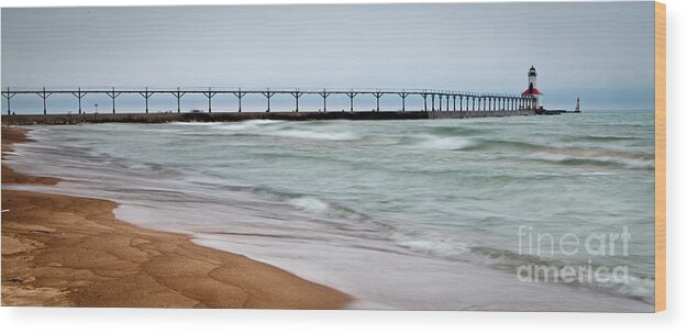 Michigan Wood Print featuring the photograph 1461 Michigan City Indiana Lighthouse by Steve Sturgill