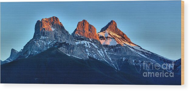 Three Sisters Wood Print featuring the photograph 3 Sisters Sunset Glow by Adam Jewell