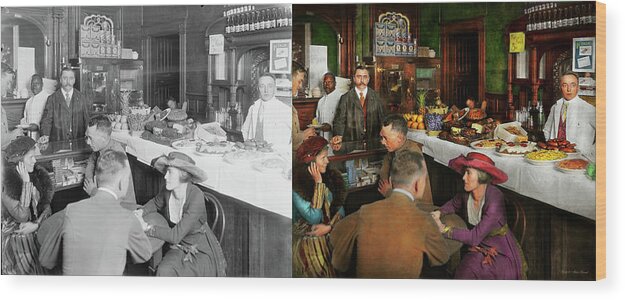 Color Wood Print featuring the photograph Cafe - Temptations 1915 - Side by Side by Mike Savad