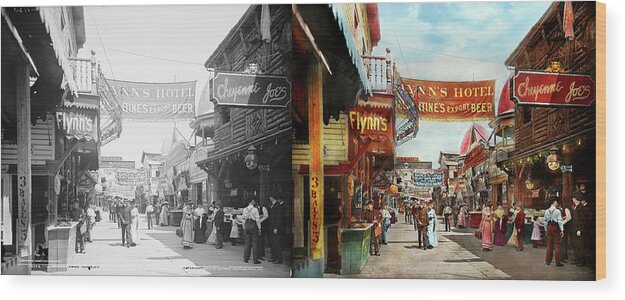 New York Wood Print featuring the photograph City - Coney Island NY - Bowery Beer 1903 - Side by Side by Mike Savad