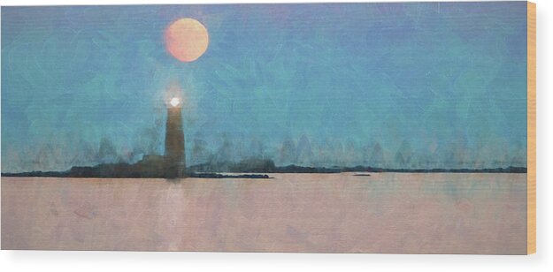 #jefffolger Wood Print featuring the photograph Digital painting of Maine Lighthouse by Jeff Folger