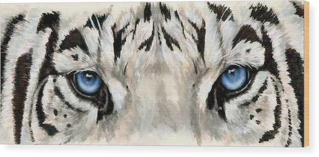 Big Cat Wood Print featuring the painting Royal White Tiger Gaze by Barbara Keith