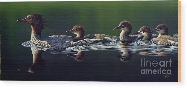 Merganser Wood Print featuring the painting Family Outing by Greg and Linda Halom