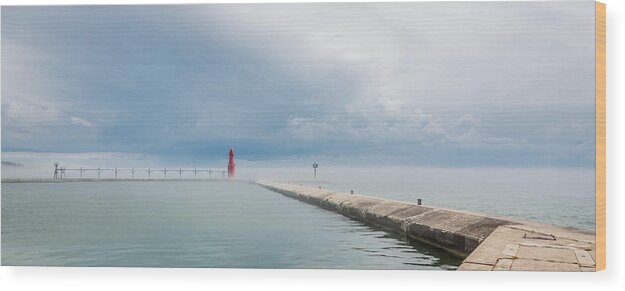 Lighthouse Wood Print featuring the photograph Fog Lifts by Patti Raine