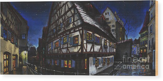 Pastel Wood Print featuring the painting Germany Ulm Fischer Viertel Schwor-Haus by Yuriy Shevchuk