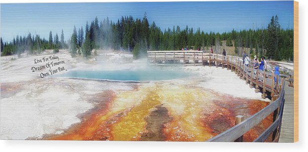 Yellowstone Park Black Pool Wood Print featuring the photograph Live Dream Own Yellowstone Park Black Pool Text by Thomas Woolworth