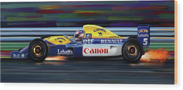 Automotive Wood Print featuring the digital art Nigel Mansell Williams FW14B by David Kyte